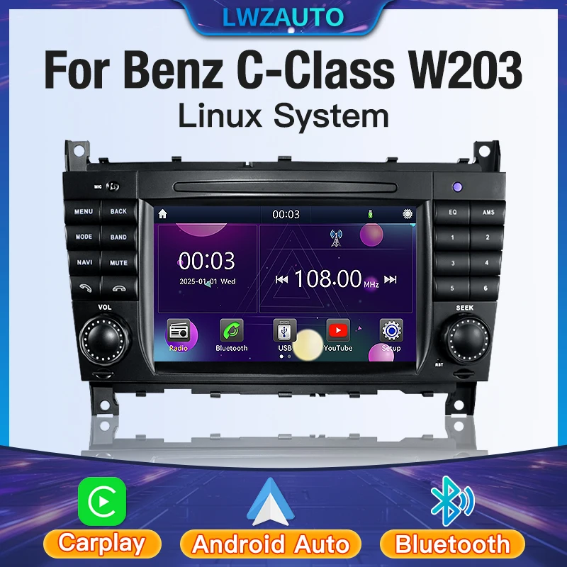 

Wireless CarPlay For Mercedes Benz C Class W203 2004-2007 7 inch Linux System Car Radio Android Auto GPS DSP Head Unit