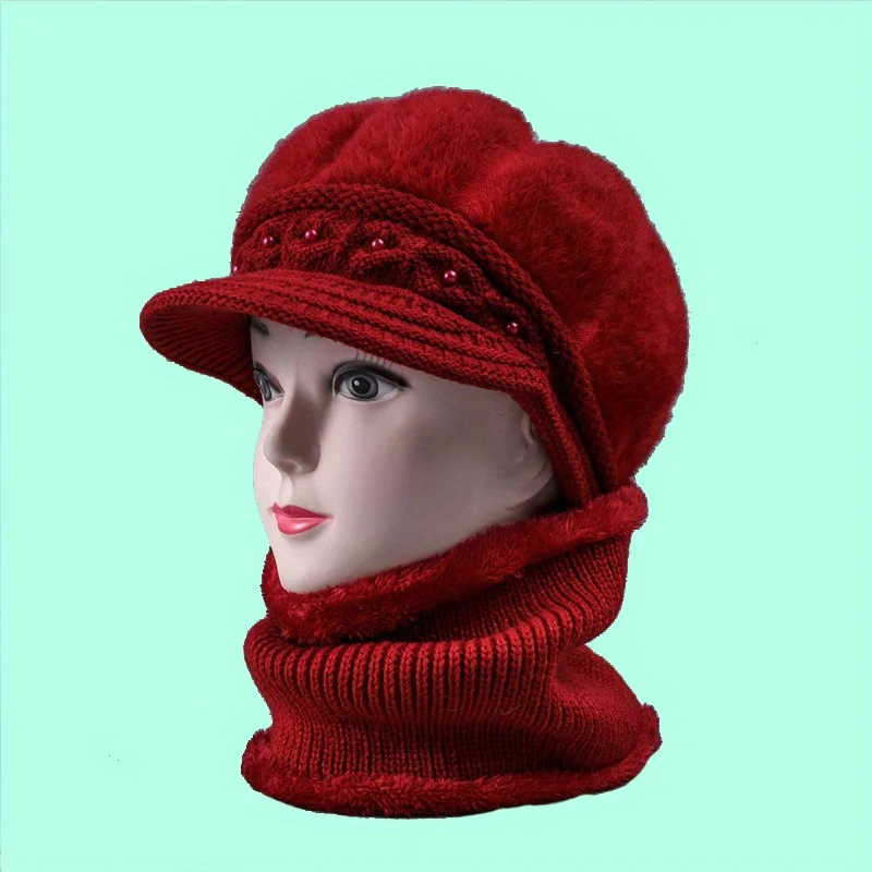 Winter Sjaal Hoed Set Effen Kleur Lange Pluche Verdikte Warme Muts Mode Casual Winddicht Skull Cap Accessoires