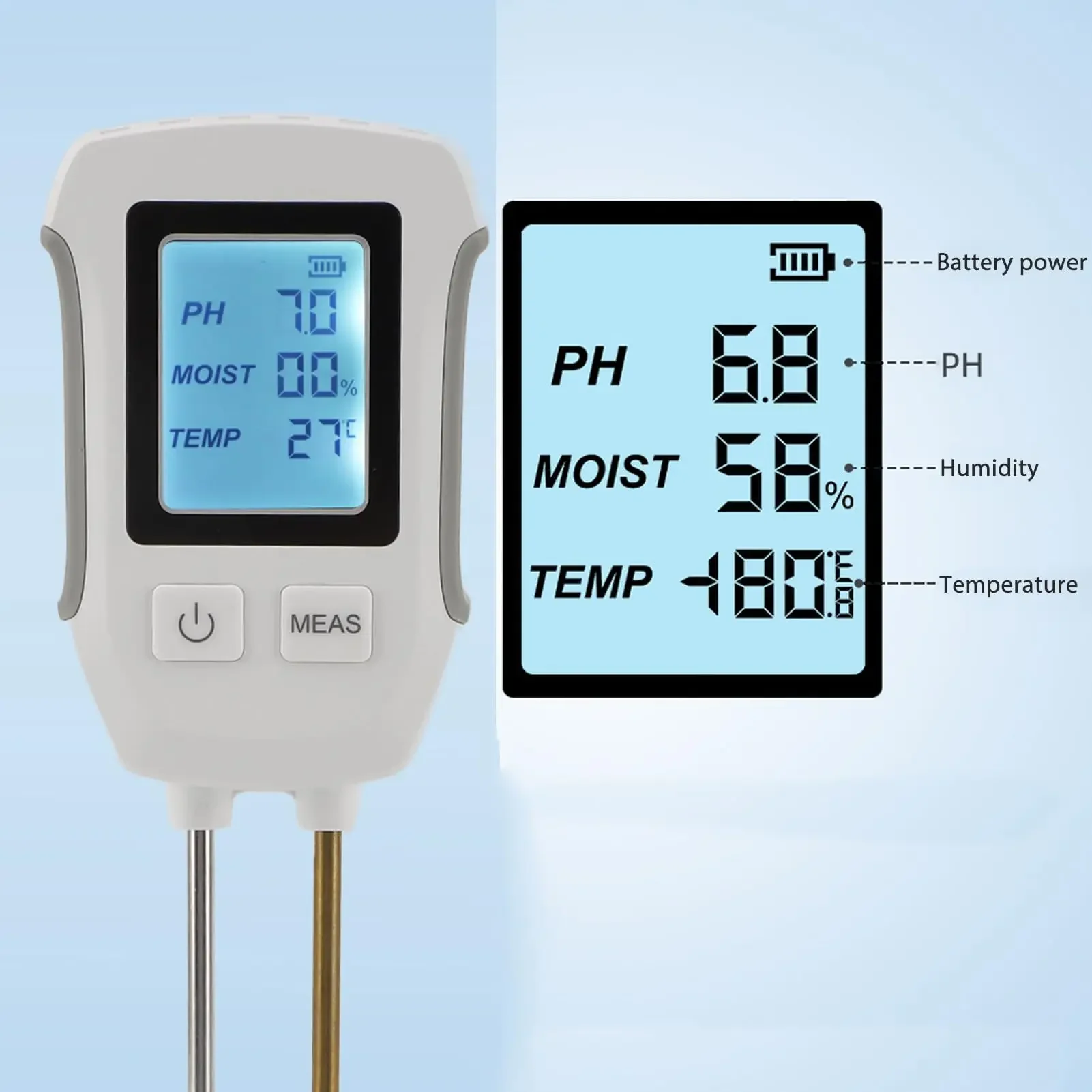 Imagem -04 - Lcd Solo ph Tester Umidade Temp 3.0-9 Medidor de Umidade Sensor de Metal Resistente ao Calor Monitor de Umidade para Plantas Florais Jardinagem