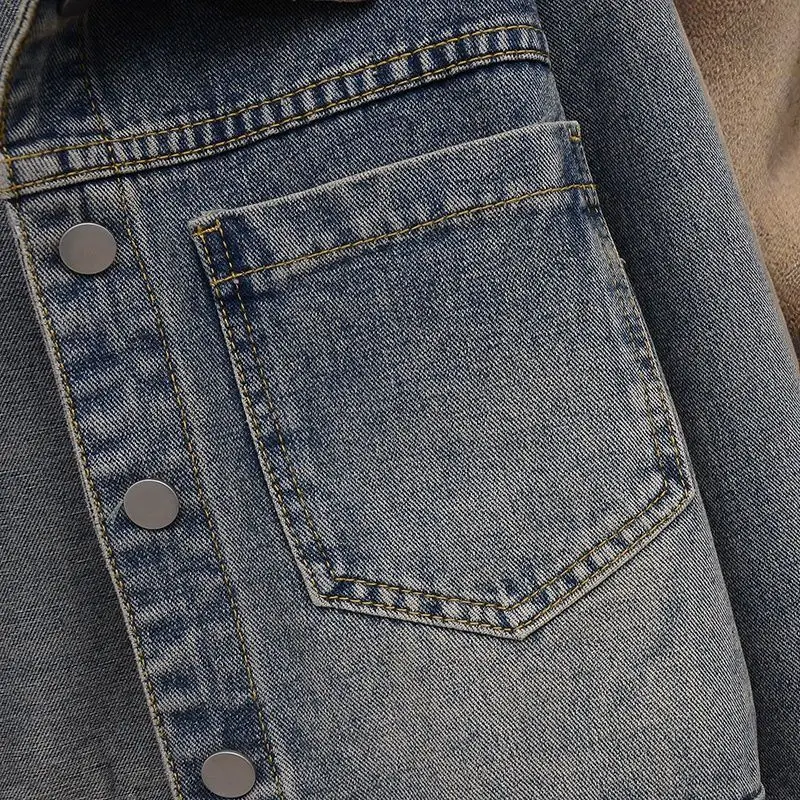 Denim Coats Women Short Coat Casual Loose Turn Down Collar Y2k Streetwear Jackets Work Regular Elegant Splice Jacket 2025