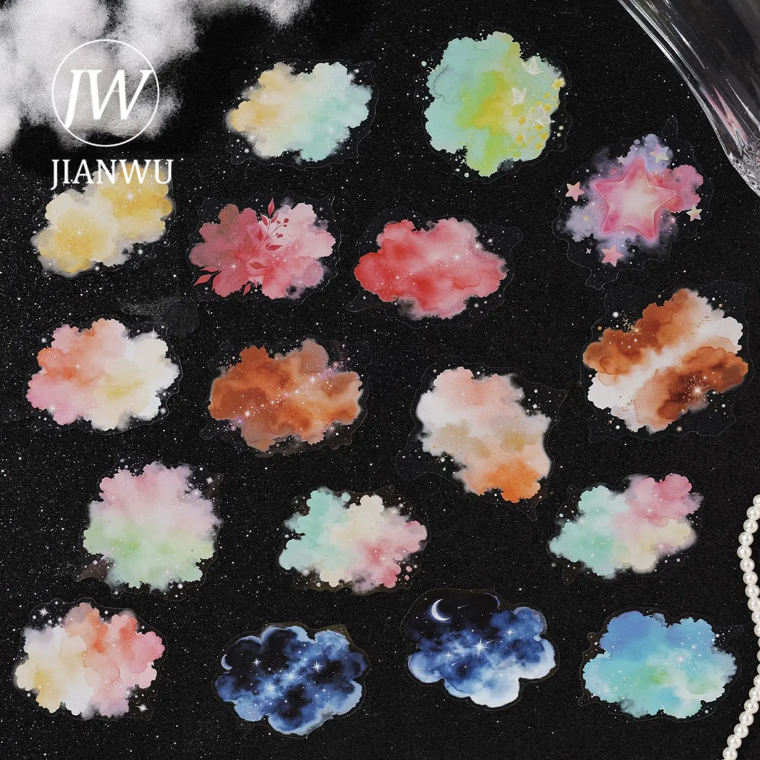 JIANWU Vintage Colorful Smudge Cloud Landscape Material Collage Scrapbooking PET Sticker Creative DIY Journal Stationery