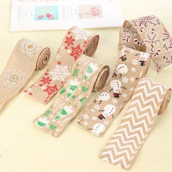 3mx6cm Christmas Wired Ribbon Printed Xmas Tree Snowflakes Burlap Ribbon Gift Wrap Ribbon Bow for Christmas Decoration Natal