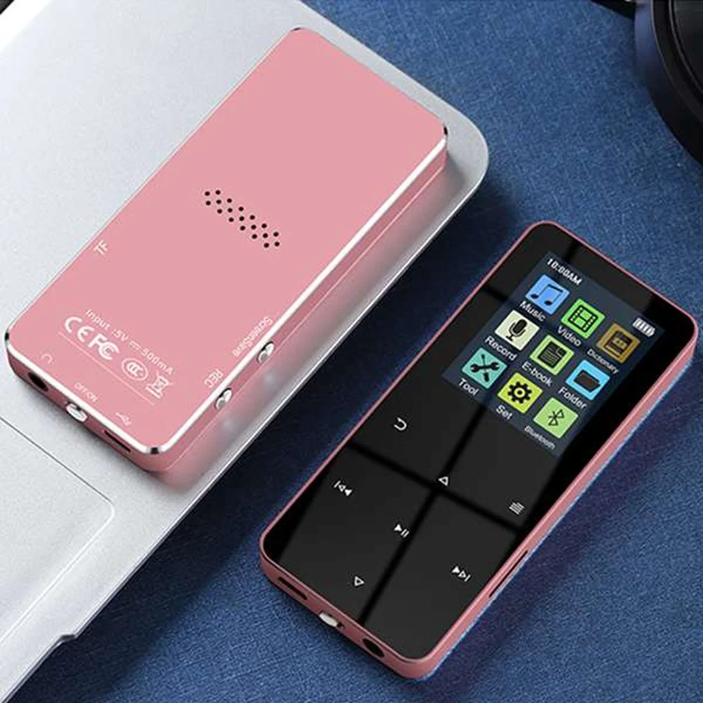 Lettore MP4 con altoparlante integrato Bluetooth Touch Key Radio FM riproduzione Video e-book lettore Touch HIFI In metallo da 2.0 pollici (rosa)