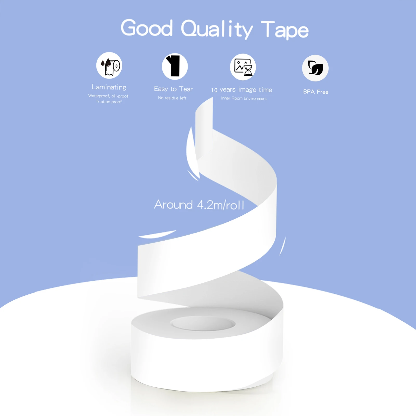 PeriPage 1 Roll White Label Paper Sticky Tape Adhesive Thermal Label Printer Paper Name Price Sticker Oil-proof Tear-Resistant