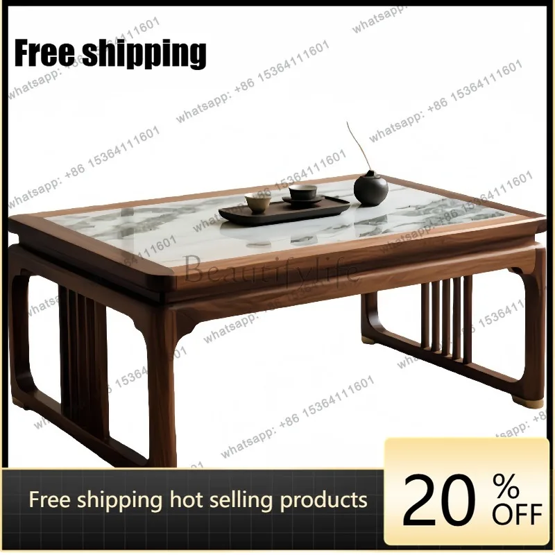 YJ 2026 new Chinese solid wood rock slab coffee table black walnut living room household tea table