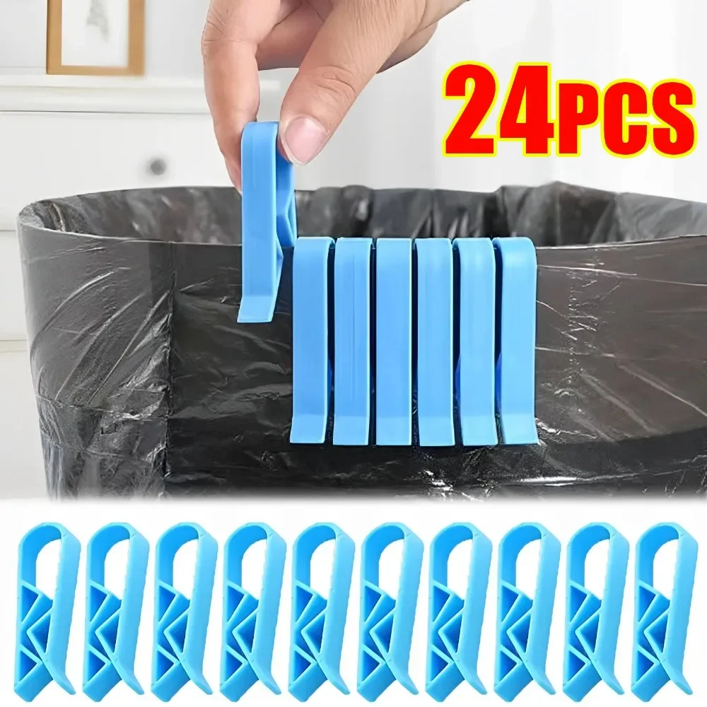 24/2pcs Rubbish Bag Fixation Clips Waste Basket Can Clip Practical Garbage Bag Anti-Slip Holder Clamp Snack Bag Sealing Tools