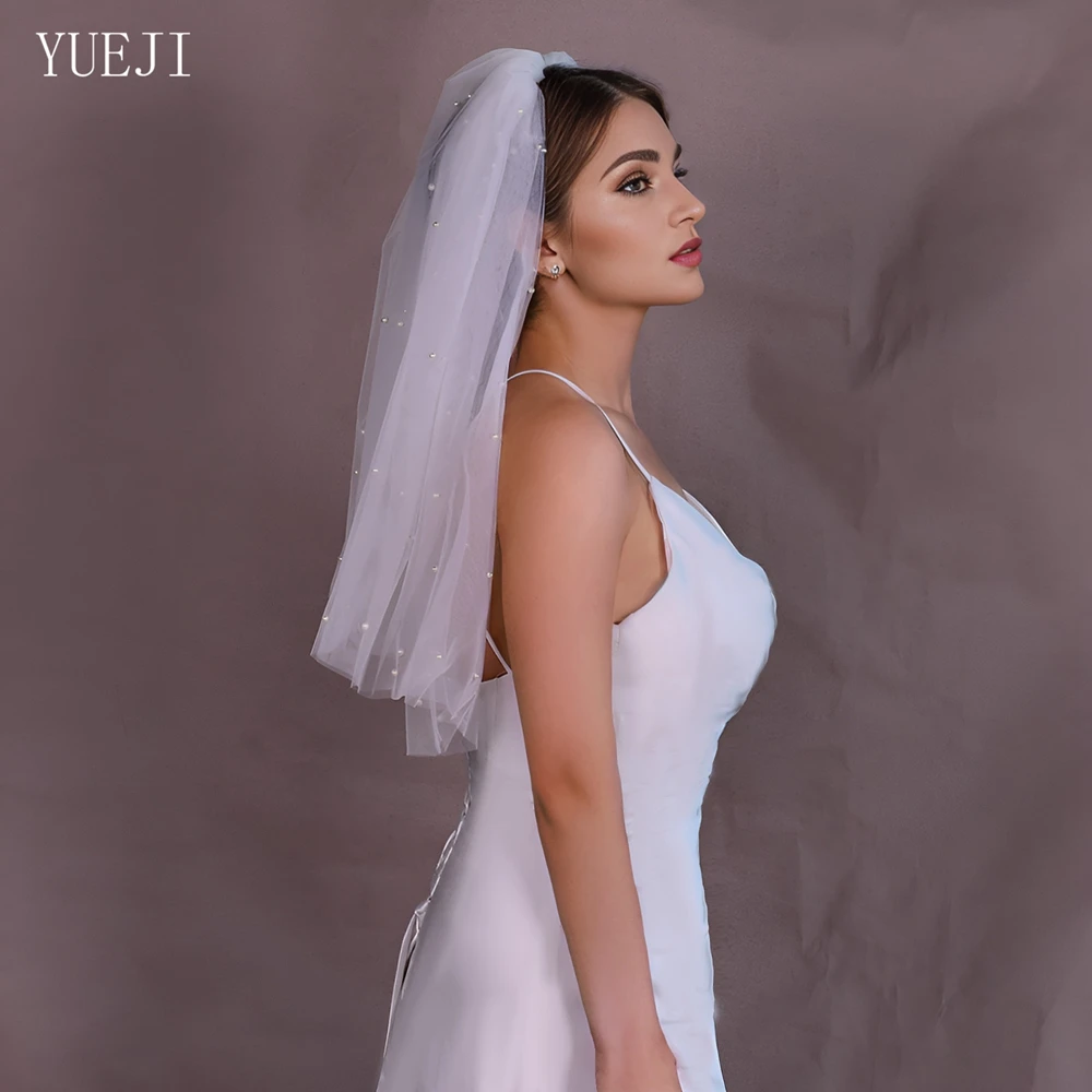 YUEJI-Voile de perles doux pour double patients, court, blanc ivoire, accessoire de mariage, épaules, extérieur, YJ07 avec peigne