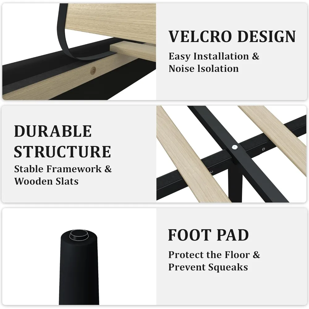 إطار سرير بمنصة اللوح الأمامي المخملي مع دعم مرتبة منجد بالكامل