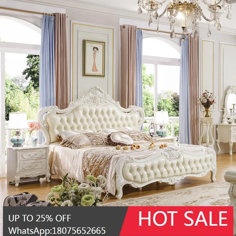 

MJY European Style Genuine Leather French Solid Wood Master Bedroom Bed Home Use Top Layer Cowhide Large Bed