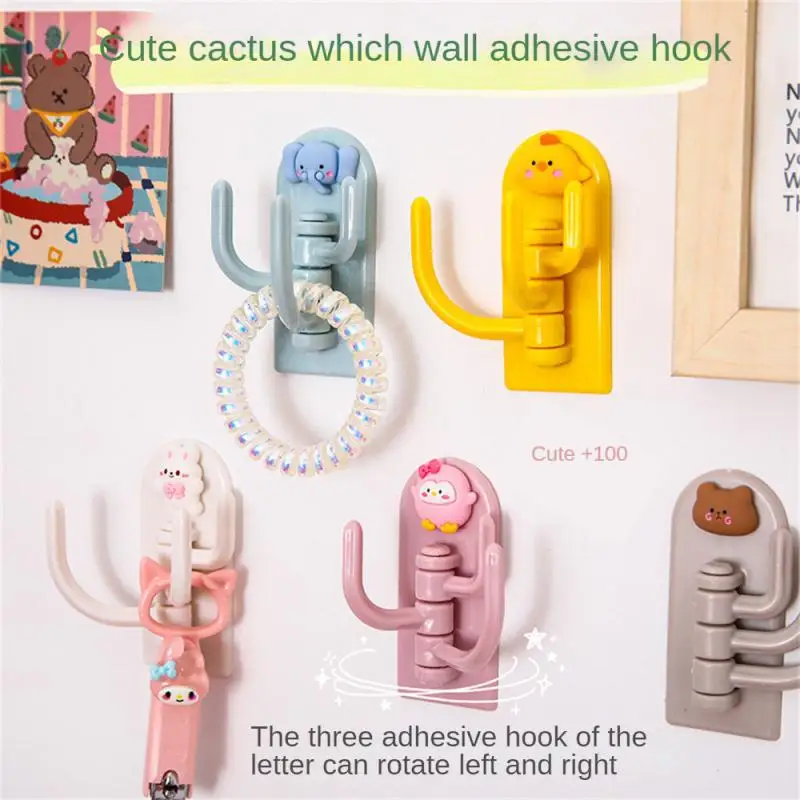 2/3/4PCS Hook No Punch Creative Household Gadgets Sticky Hook Cartoon Three Hook Organizer And Storage Accessories Rack Cute