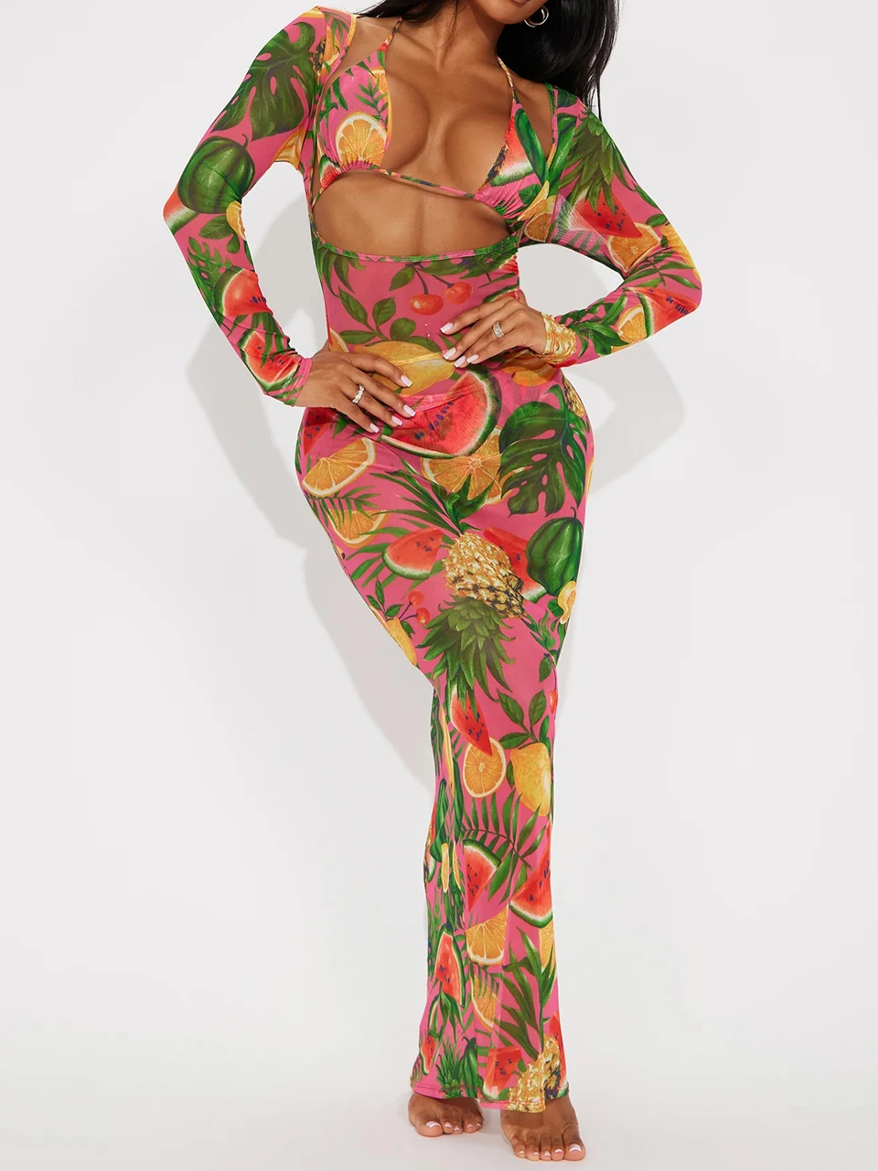 Seksowny trzyczęściowy strój kąpielowy typu stringi z narzutką, sukienka plażowa damska 2025, strój kąpielowy tie-dye, kostium kąpielowy na lato.