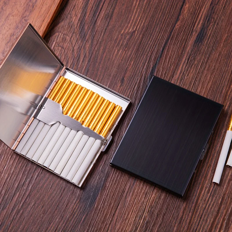 High-end cigarette box 8-12 pack Ultra-thin stainless steel cigarette box flip cover cigarette holder for men view 4