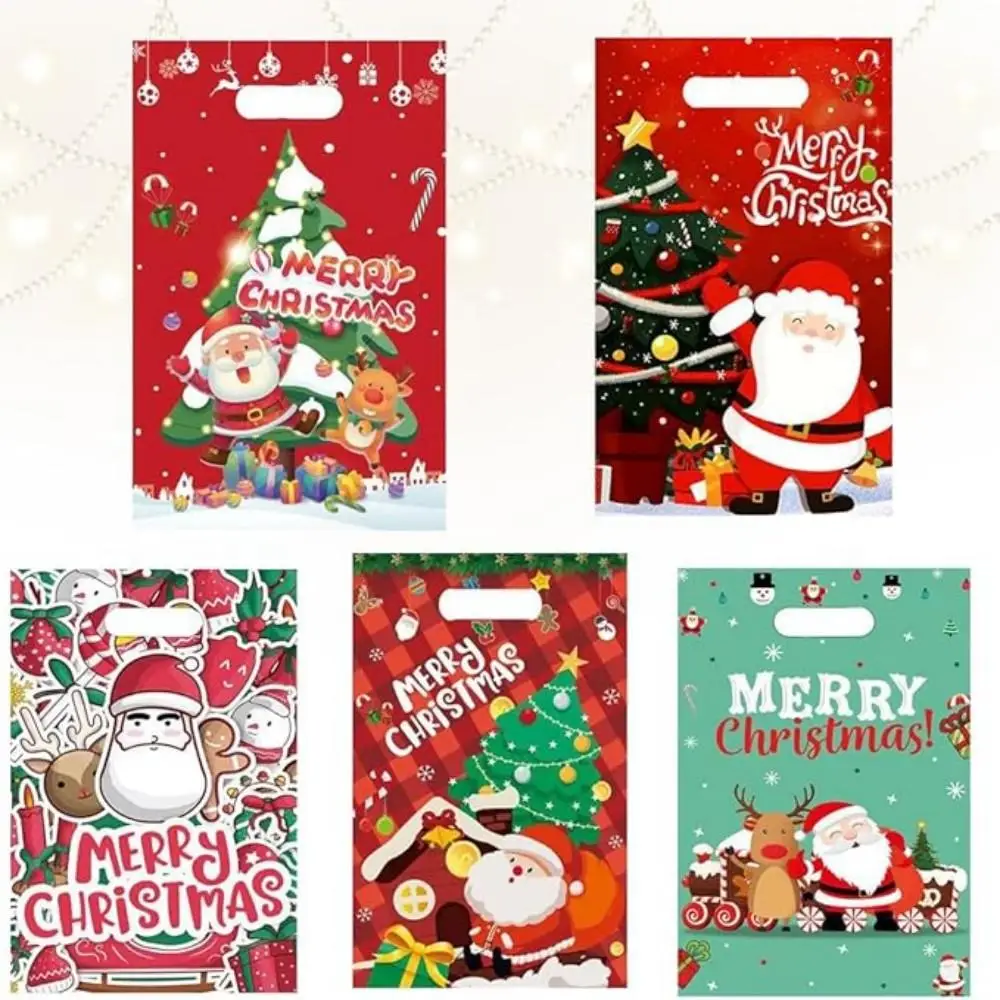 

Candy Treat Bags with Handles, Christmas Decorations for Home, Santa Claus, Snowman, Elk, New Year, 2025, 100Pcs