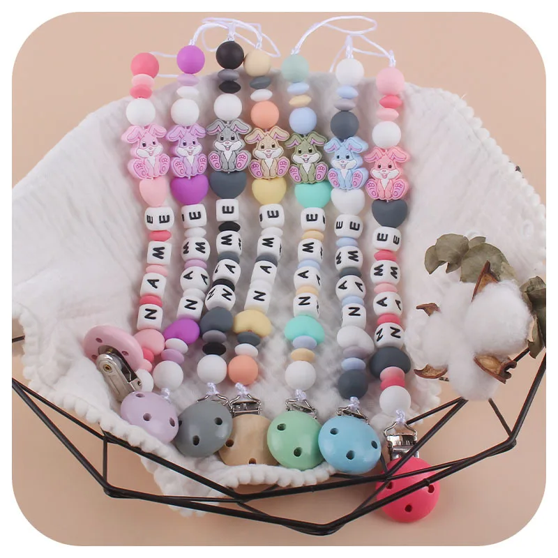 Personalized Name Cartoon Silicone Chupeta Clips, manequim mamilos titular, mordedores, recém-nascidos dentição brinquedo acessórios