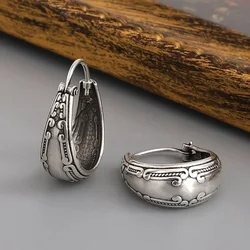 Vintage Silber Farbe runde Ohrringe ethnischen böhmischen Metall Schnitz muster Creolen für Frauen Schmuck