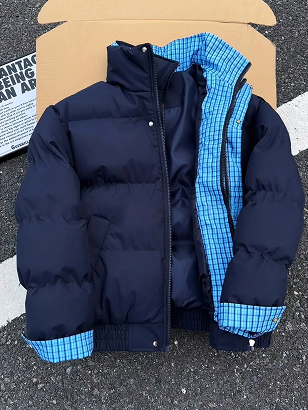 

Thickened Winter Jacket Men's Quilted Grid Pattern down Cotton Coat Warm Bread Style Design Sense Outerwear Casual Urban Leisure