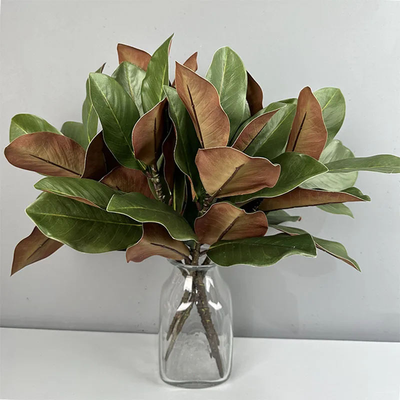 2pcs Artificial Magnolia Leaf Green Plant Floral Plastic Simulation Magnolia Branch Fake Plants Leaves Shopping Mall Decoration