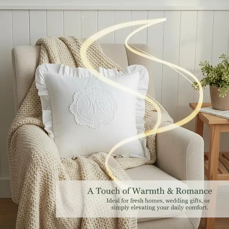 Decorative Lotus Frill French Lace Cushion Cover Soft Washed Material Pillow Cover for Sofa Bed Housewarming Gift