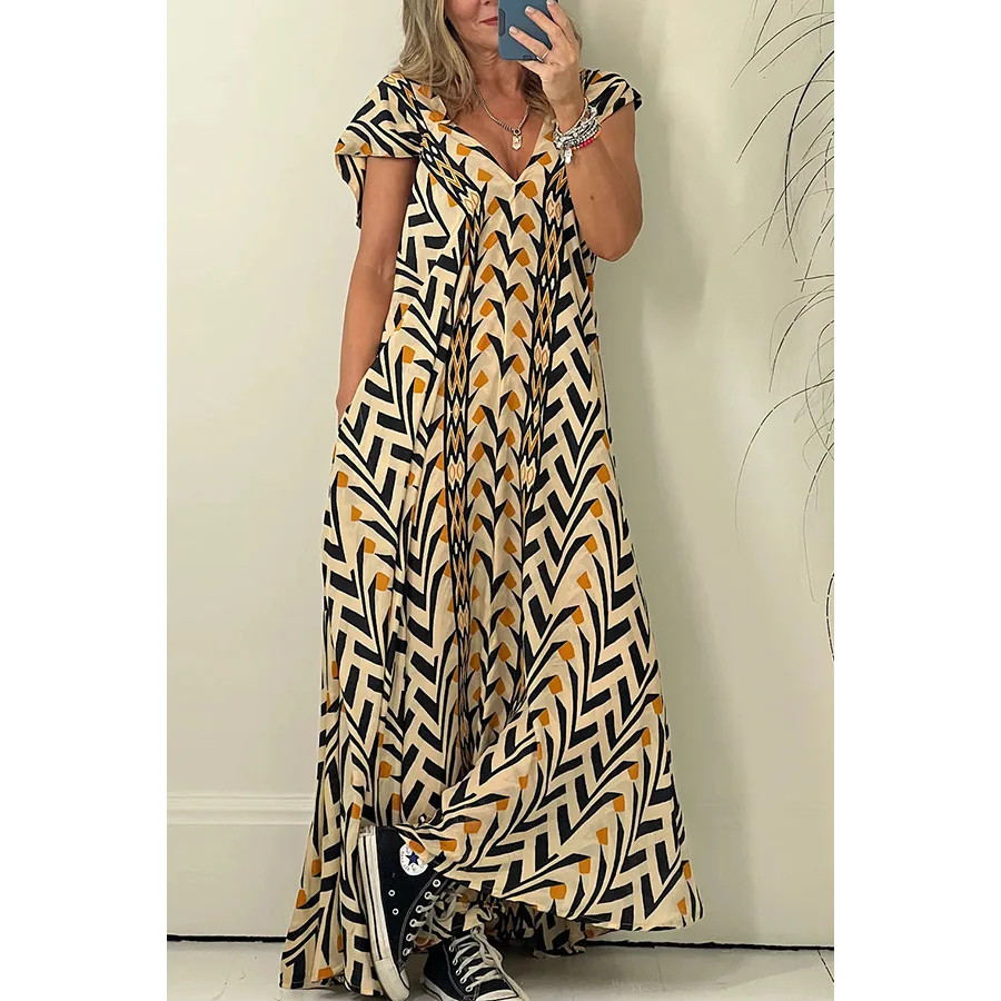 Beach Dress New Casual Printed Dress with Large Swing and Loose Fitting Holiday Dress Women Clothing Boho Dress