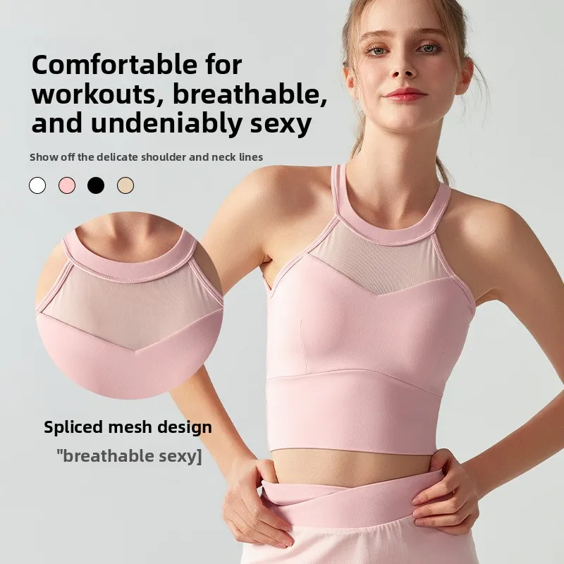 

Женский жилет для йоги с подвесным воротником и встроенными подушечками для бюстгальтера, плотный топ для фитнеса для тренировок по бегу