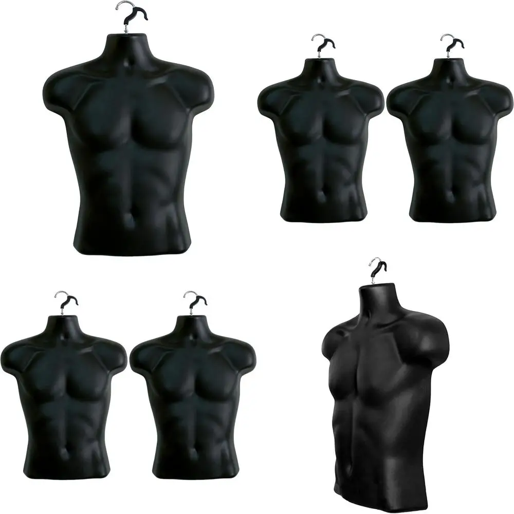 

Stackable Male Mannequin with Hollow Back, Hanging Hooks, for T-Shirts, Countertop Displays, Clothing Size S-M, Black, Set of 2
