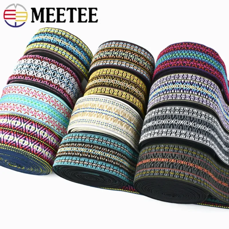 Meetee 3/5/10Meters 50mm Colored Jacquard Elastic Band Ribbon Clothes Waist Belt Binding Rubber Bands DIY Sewing Accessories