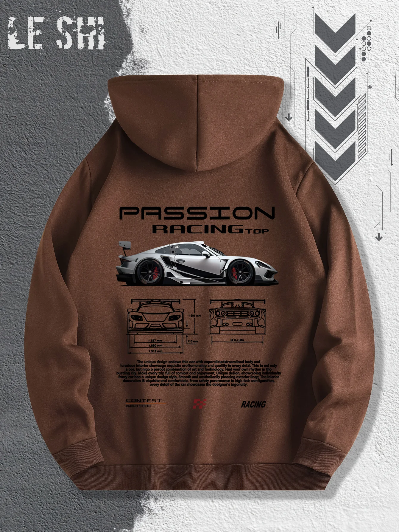 

2025 Men's Autumn and Winter Car Print Hooded and Fleece Versatile Sporty Casual Loose Street Style Autumn and Winter Pullover