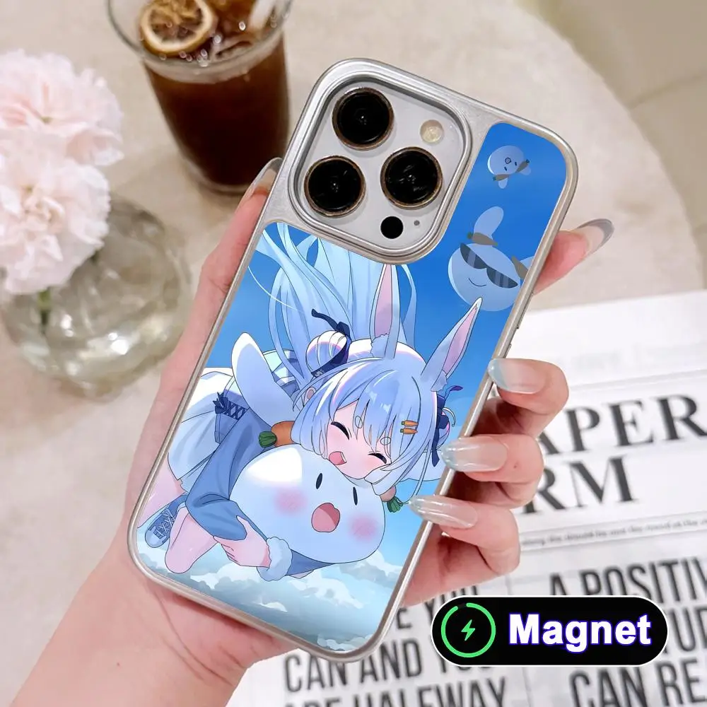 

Holo Usada Pekora Phone Case for iPhone 17 16 15 14 13 12 11 Air Pro Max Plus Electroplated Silver Magnet Cover