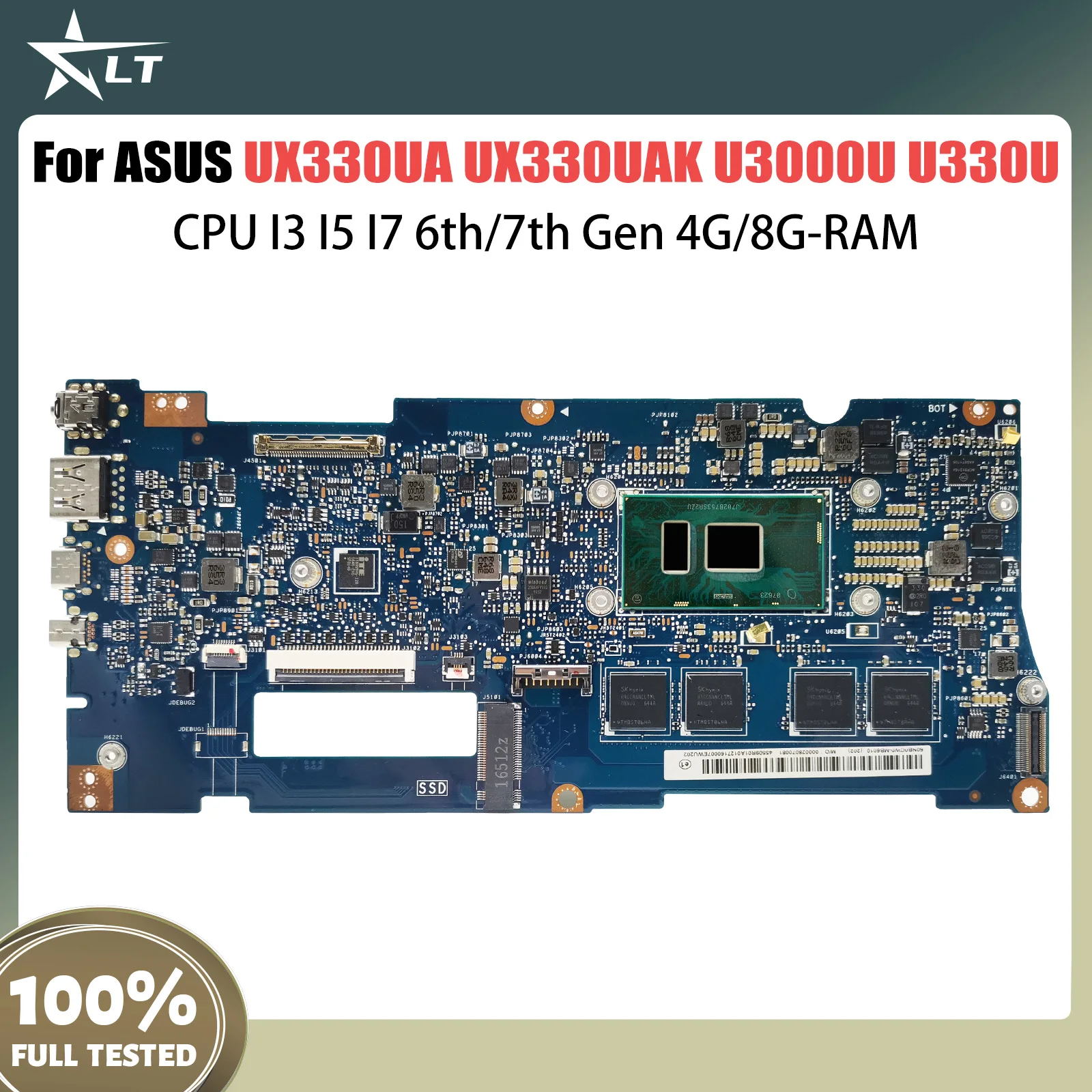 UX330UA Mainboard For ASUS ZenBook U330UA UX330U UX330UAK U3000U Laptop Motherboard CPU I3 I5 I7 6th/7th Gen 4G/8G-RAM