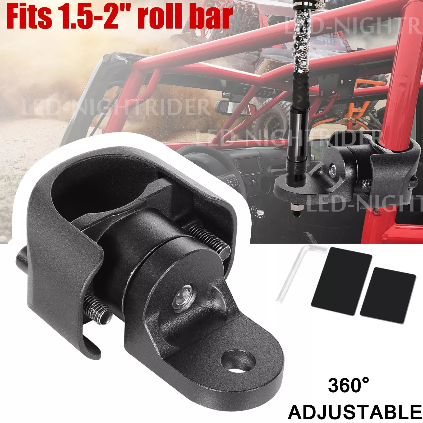 

1PC LED Whip Light Mounting Bracket 1.5-2" Rollbar Mounting Bracket Clamp Roll Bar Cage For LED Whip Lights Can-Am Maverick X3