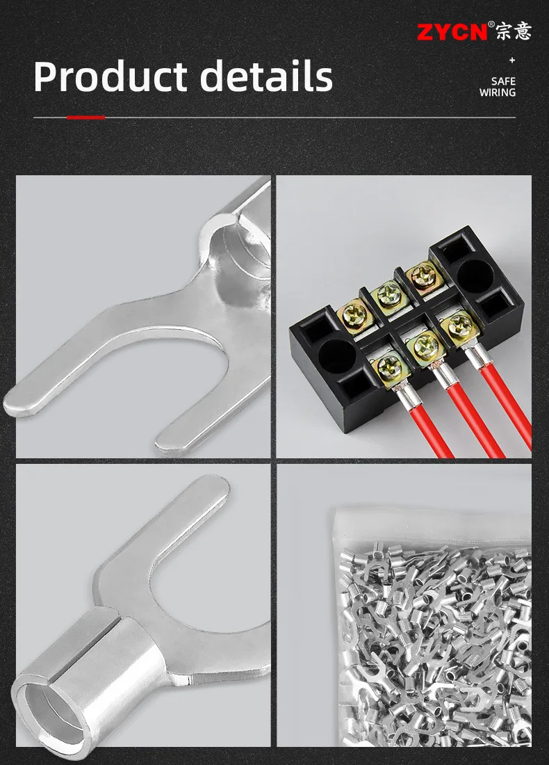 100PCS SNB Crimp Kupfer Kabel Stecker 1,25-3/2-4 Nicht Isolierte Gabel-Typ Draht Verzinnt Messing Terminals Kalt Gepresste Lug – Detail 4