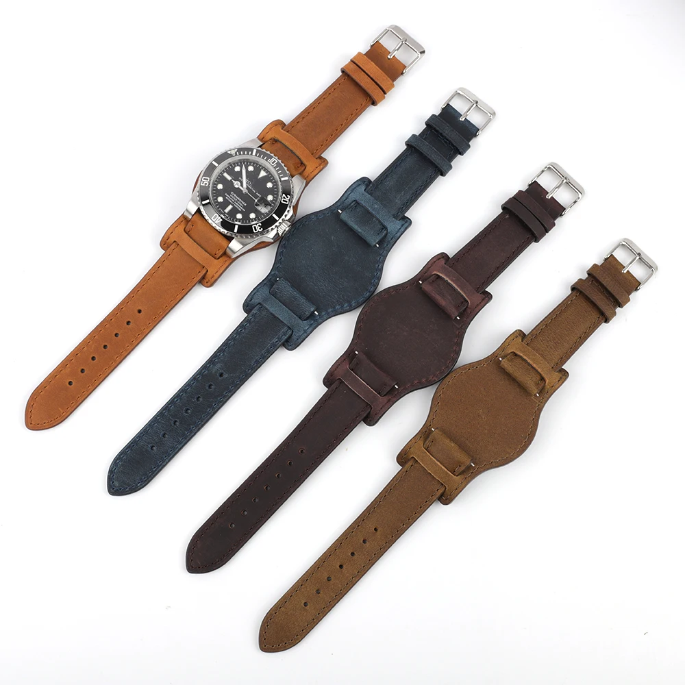 Crazy Horse Leather Watch Band 18-22mm Brown Coffee