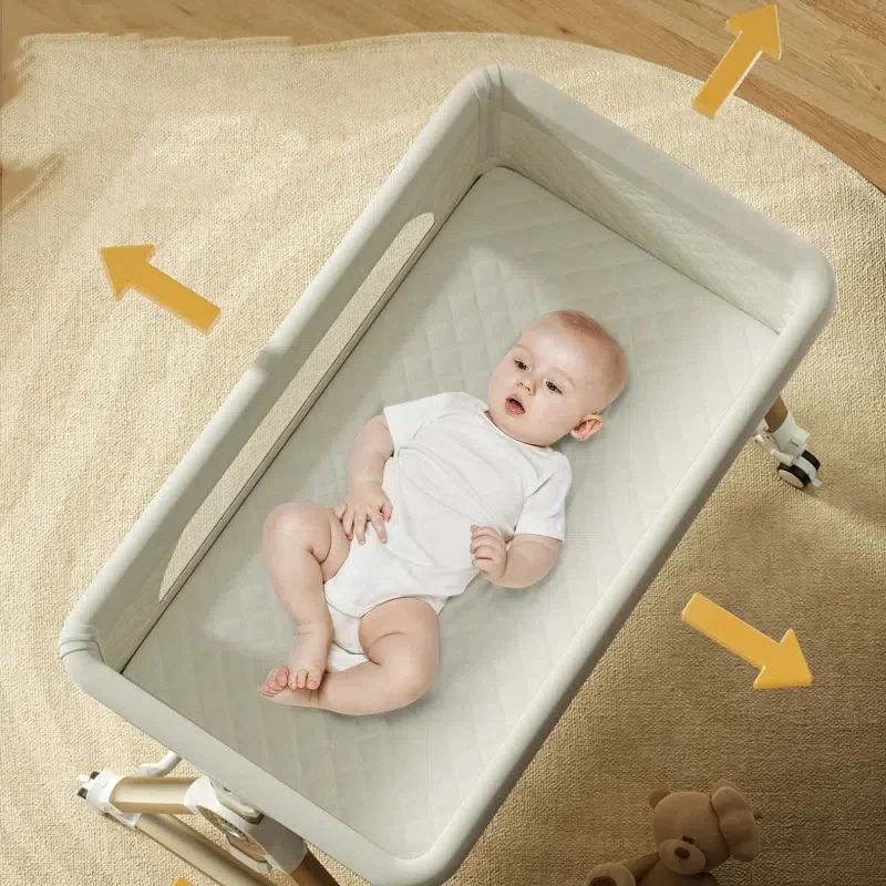 سرير أطفال محمول بارتفاع قابل للتعديل - سرير نوم مشترك قابل للطي وقابل للتحويل إلى السرير والجانب لحديثي الولادة والرضع #5