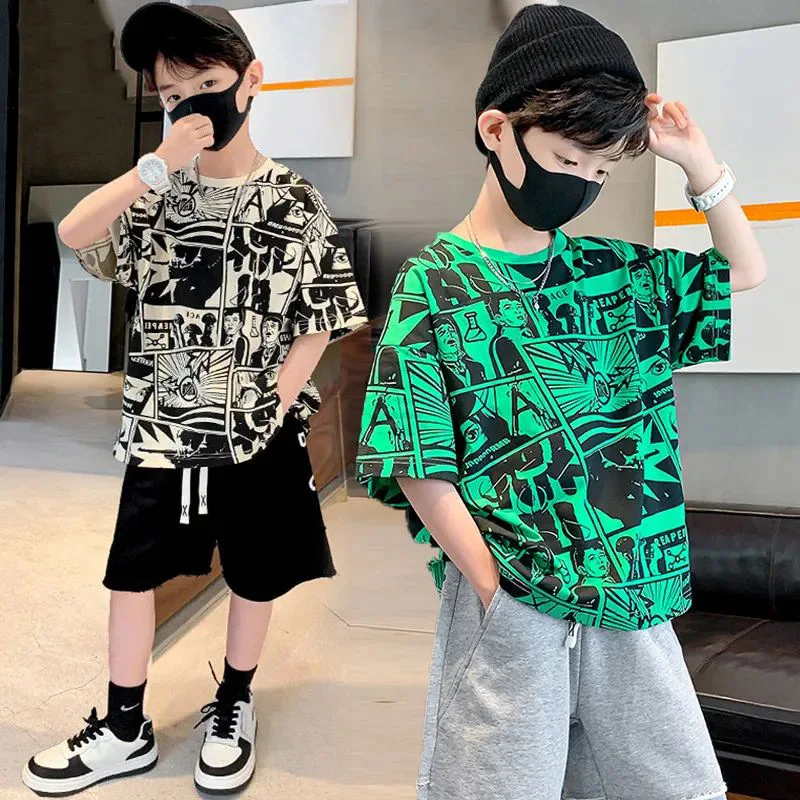 

T-Shirts for Boys Summer Thin Children's Loose Casual Short-sleeved T-shirt Cartoon Animation Sports Top Loungewear Outfit