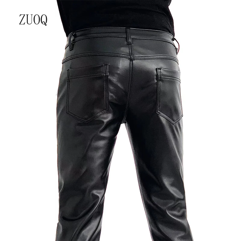 2025 New Arrived Skinny Biker Leather Pants Mens New Faux Leather Biker Trousers for Male Trouser Stage Club Wear