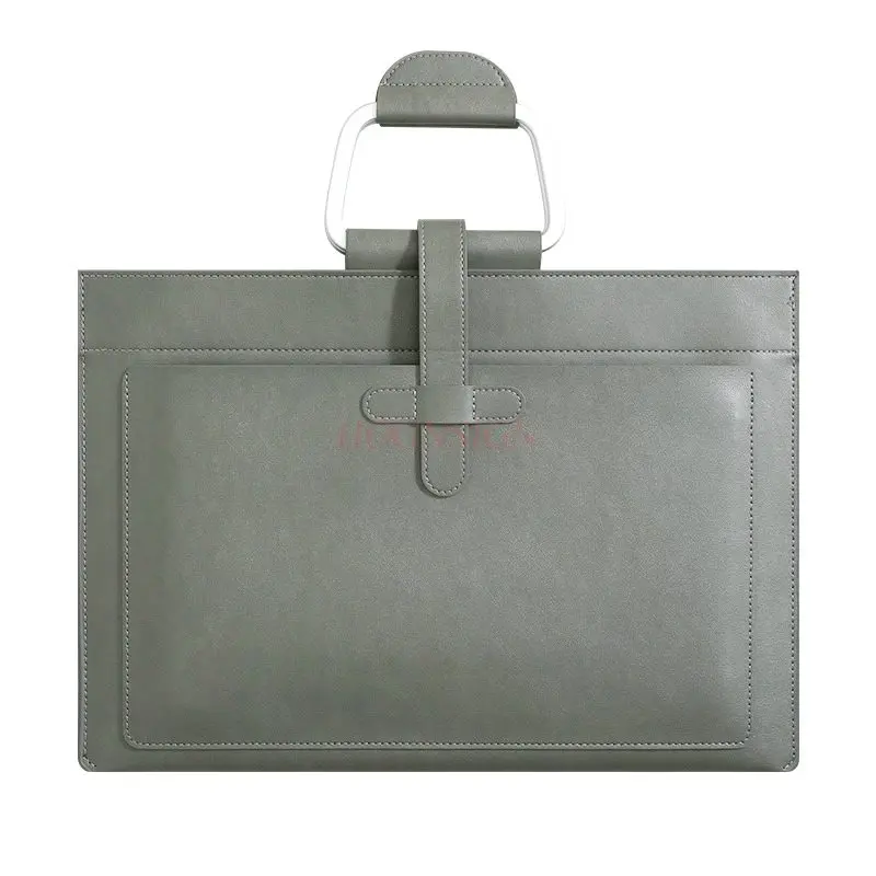 Handheld file bag A4 leather business file bag, document bag, bill storage bag, multi-layer folder, thickened waterproof office view 2