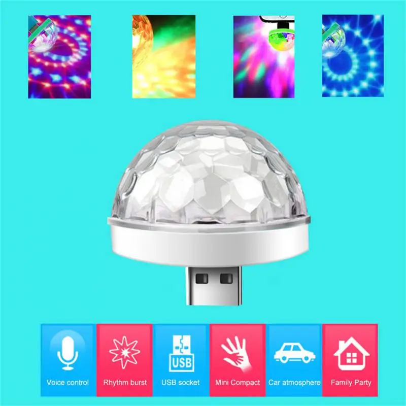 

USB Mini Car Disco Ball Lighting Sound Party Auto Lights RGB Multi Color Car Atmosphere Room Decorations Lamp Magic Strobe Light