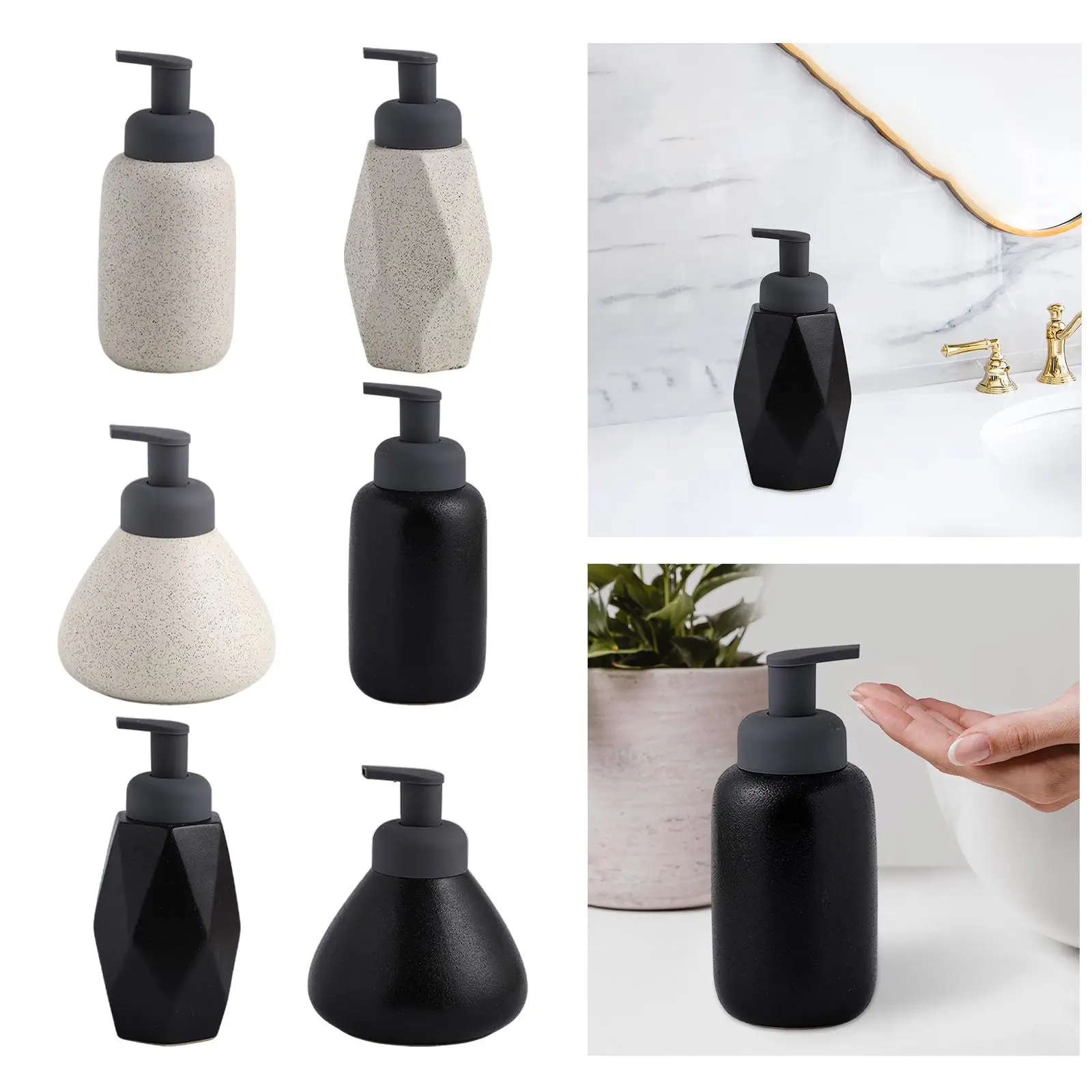 1Pack Liquid Soap Dispenser Ceramic Empty Bottle Reusable Manual Handwash Container for Countertop Bathroom Hotel Shampoo Lotion