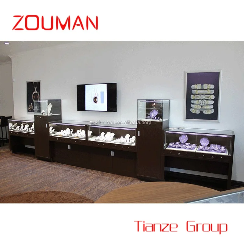 Custom Store Glass Jewelry Display Cabinet, Showcase de luxo, Jewels Counter, Counter for Counter