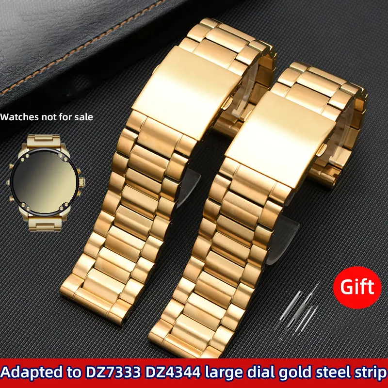 

Gold metal strap 24m 26mm 28mm For Diesel DZ7333 metal strap DZ4344 steel strap large dial men's watch band gold watch chian