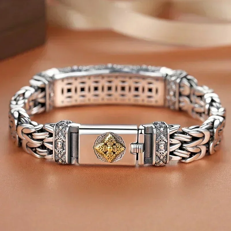 YISON New Silver Fashion Chinese Style Retro Hipster Men's Bracelet Creative Personality Plain Pattern Chain Accessories Jewelry