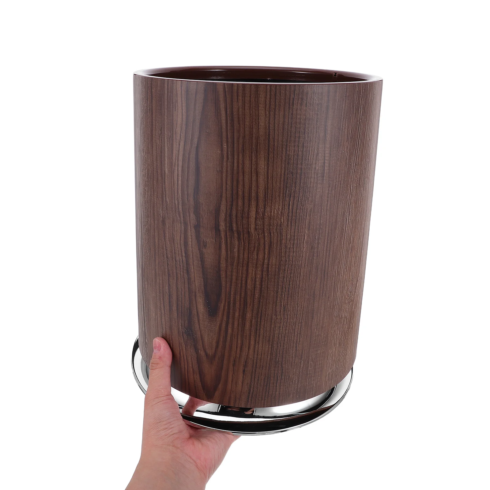 

Wood Grain Trash Can Light Brown Round Small Waste Basket For Kitchen Bathroom Living Room Office Indoor Garbage Bin -