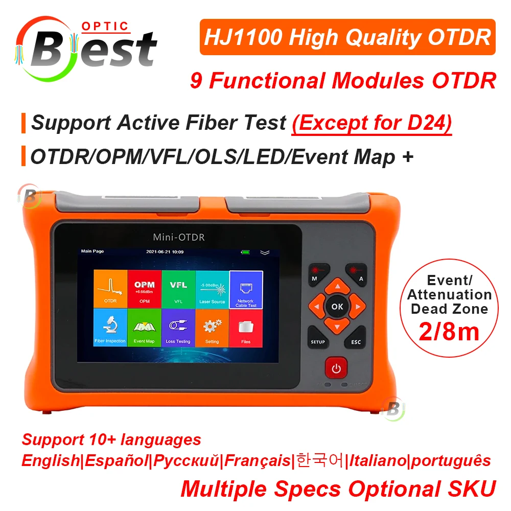 Mini OTDR Active Live Test Fiber Optic Reflectometer 26/24dB Touch Screen Event Map VFL OLS OPM Ethernet Cable Tester Equipment