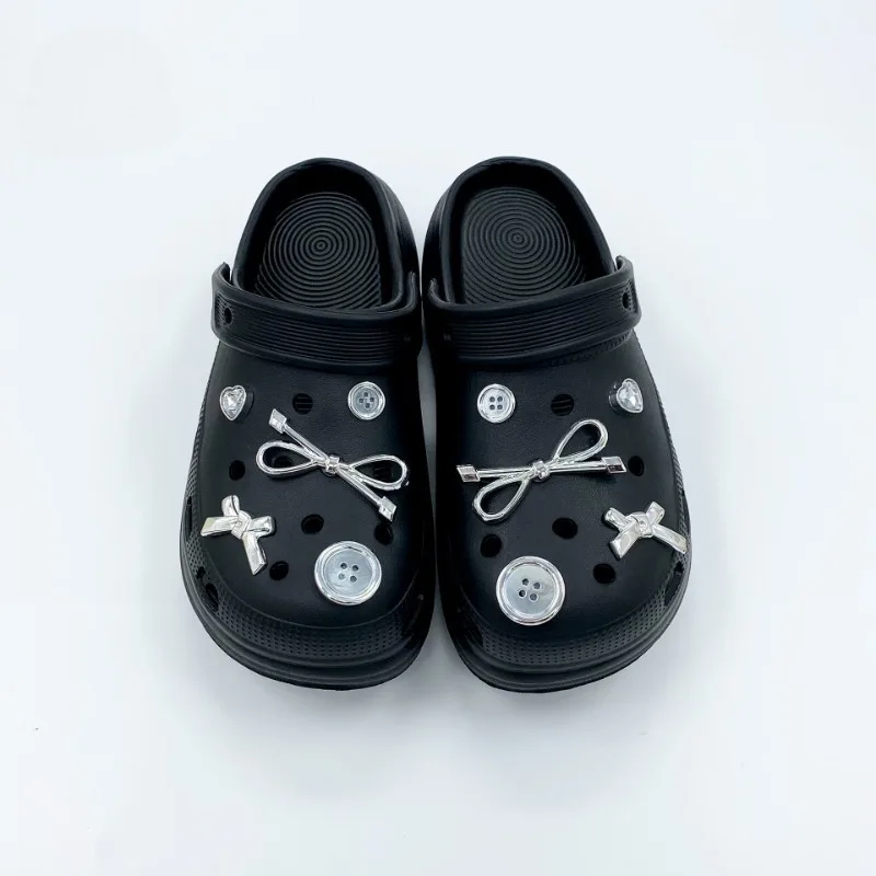 10 قطع الأزياء الأحذية سحر مجموعة الاكسسوارات ثقب الحذاء مشبك الفضة زر القوس DIY الأحذية زينة الاطفال حزب امرأة الفتيات هدية