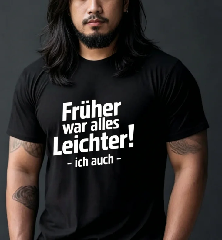 Everything Used Be Easier Herren Casual T-Shirt mit Rundhalsausschnitt und Kurzen Ärmeln für den Sommer, Übergröße, Bequeme Passform – Detail 5