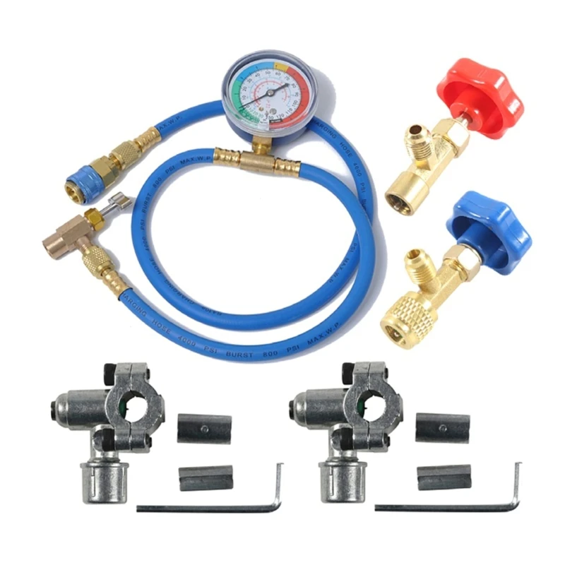 R134A Air Conditioning Recharge Featuring Self Sealing Can Tap and Piercing Valves for Various Cooling Applications