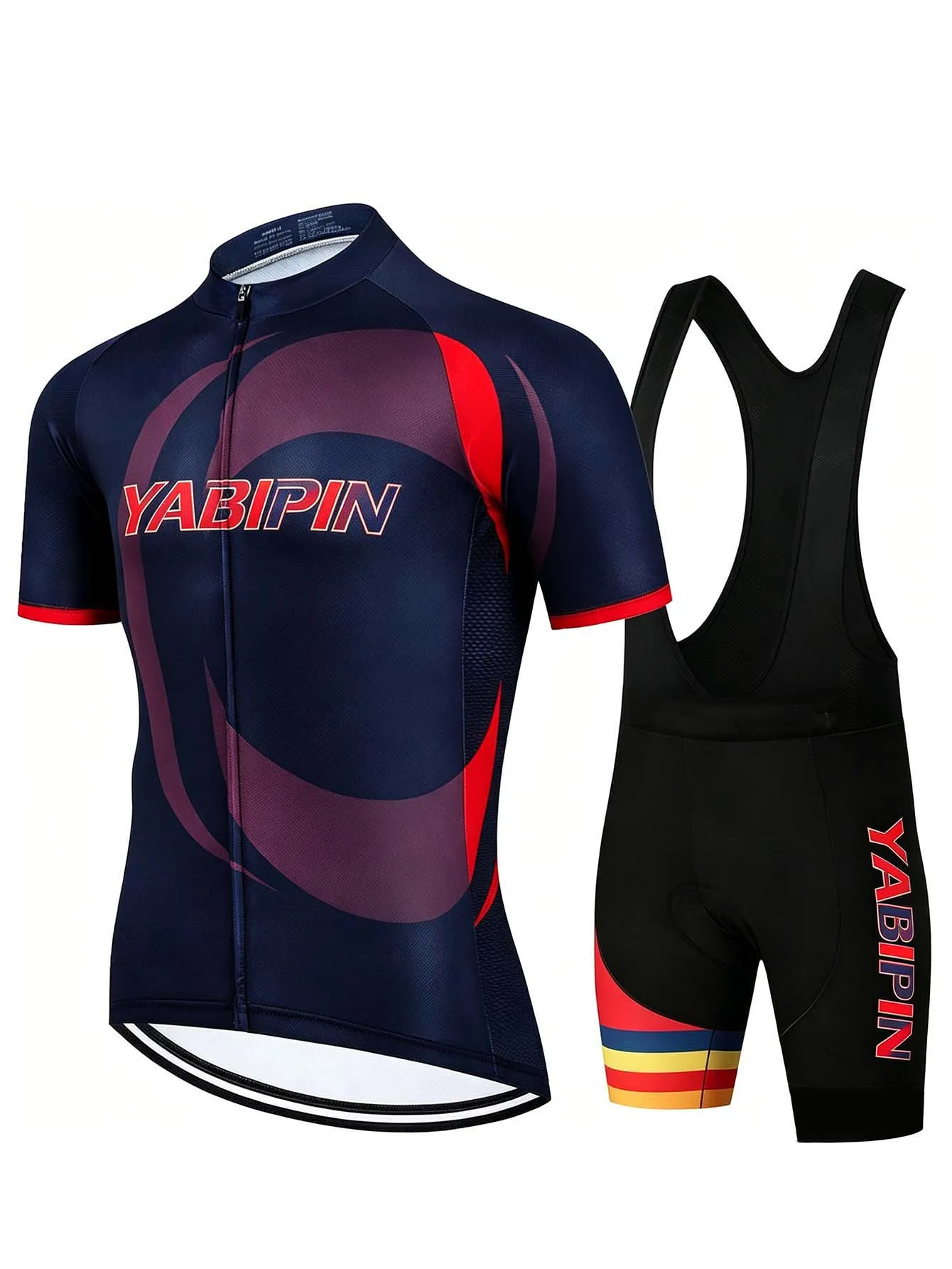 

Men’s Cycling Bib Shorts Jersey Set, Stand Collar Full Zip Short Sleeve Letter Graphic, Breathable Quick Dry 2 Piece Outfit