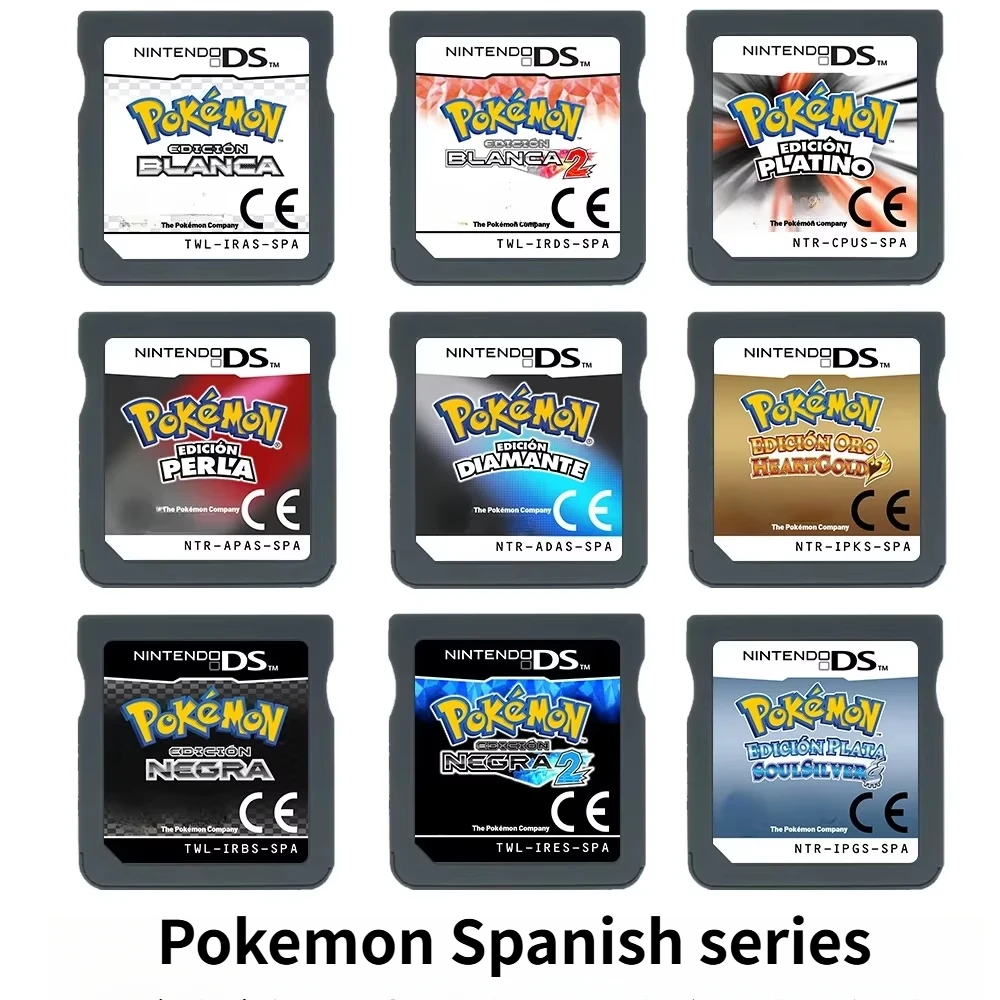 

Pokémon NDS Game Card Pokémon Soul Silver Heart Shaped Black 2 Gold Pearl Diamond White 2 DS Game Spain Language
