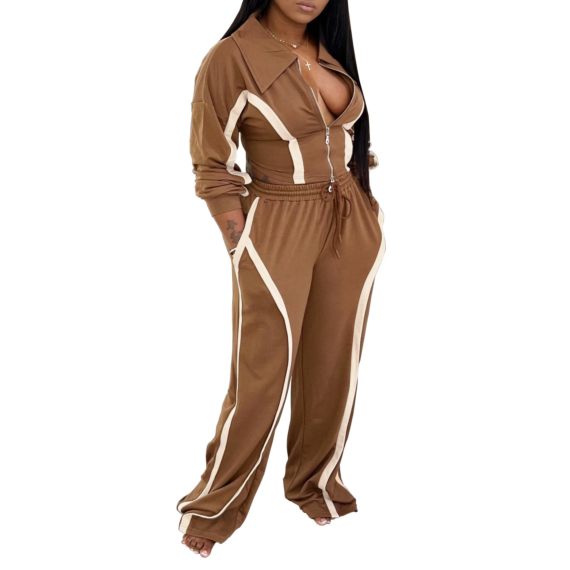 

Striped Long Sleeve Cardigan Two-Piece Casual Straight Pants Two-Piece Cozy Knit Loose Fit Two-Piece Autumn Lounge Outfit