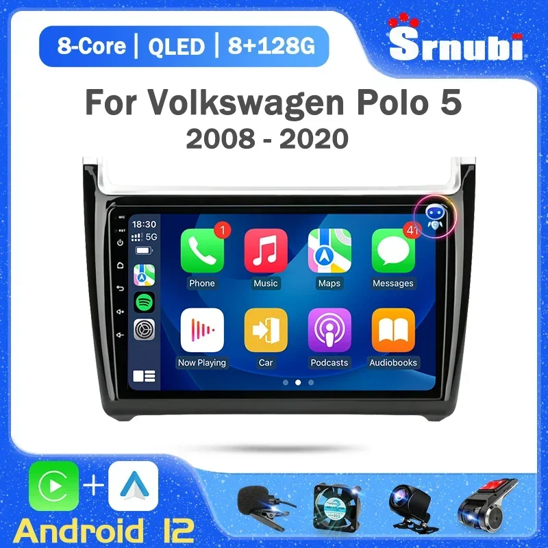 Srnubi 2 Din Android 12 Car Radio for Volkswagen VW Polo 5 Sedan 2008 - 2020 Multimedia Player Carplay Stereo GPS DVD Head Unit